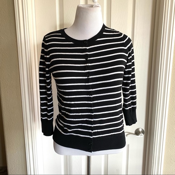 NEW 1901 Striped Cardigan Sweater Black White Classic Button Small Preppy Pima - Picture 2 of 7